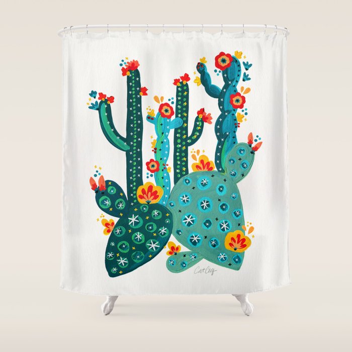 Cactus Garden Acrylic - Teal Shower Curtain Gallery Image 1