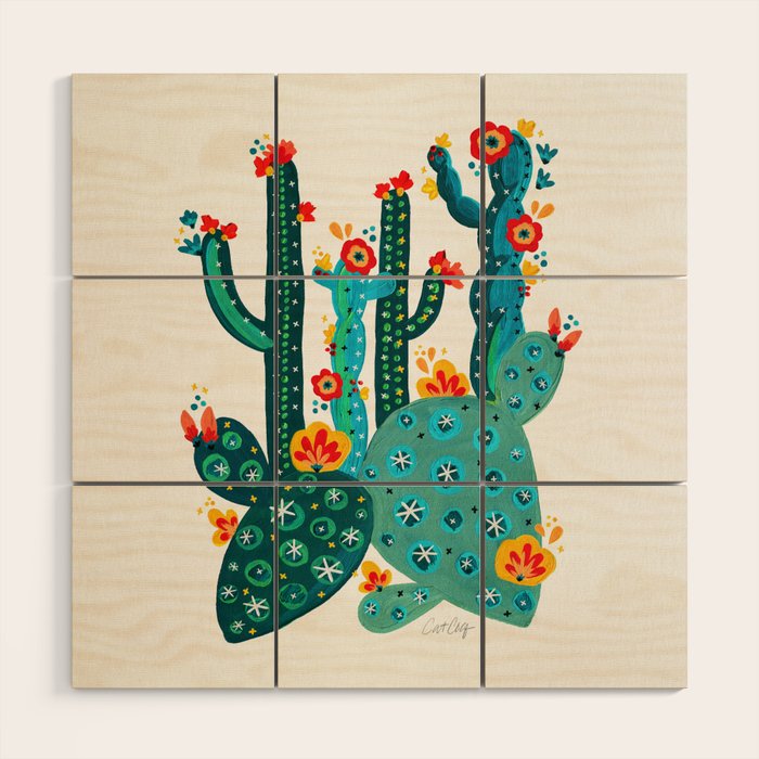 Cactus Garden Acrylic - Teal Wood Wall Art Gallery Image 1