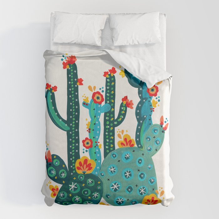 Cactus Garden Acrylic - Teal Duvet Cover Gallery Image 1