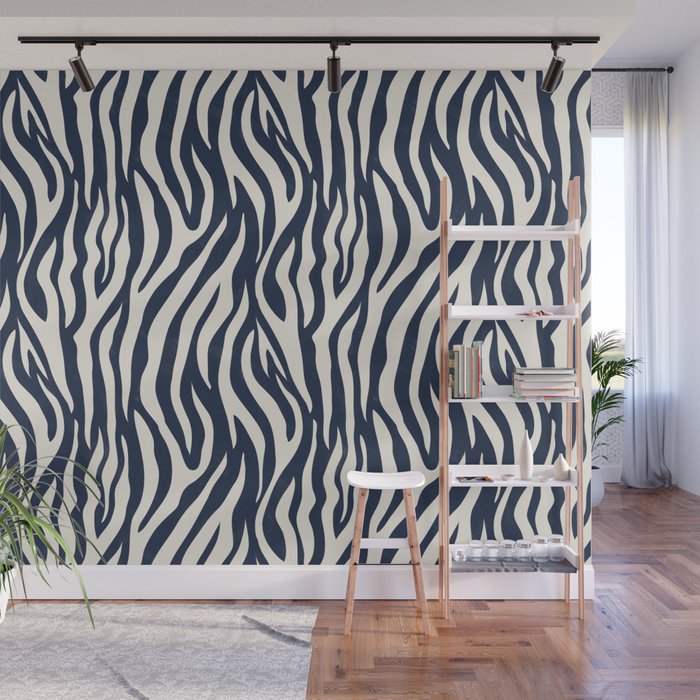 Zebra Stripes In Midnight Blue Wall Mural Gallery Image 1