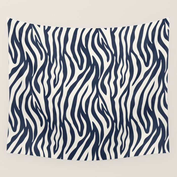 Zebra Stripes In Midnight Blue Wall Tapestry Gallery Image 4