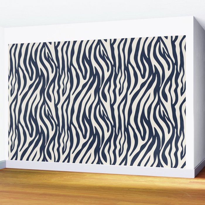 Zebra Stripes In Midnight Blue Wall Mural Gallery Image 2