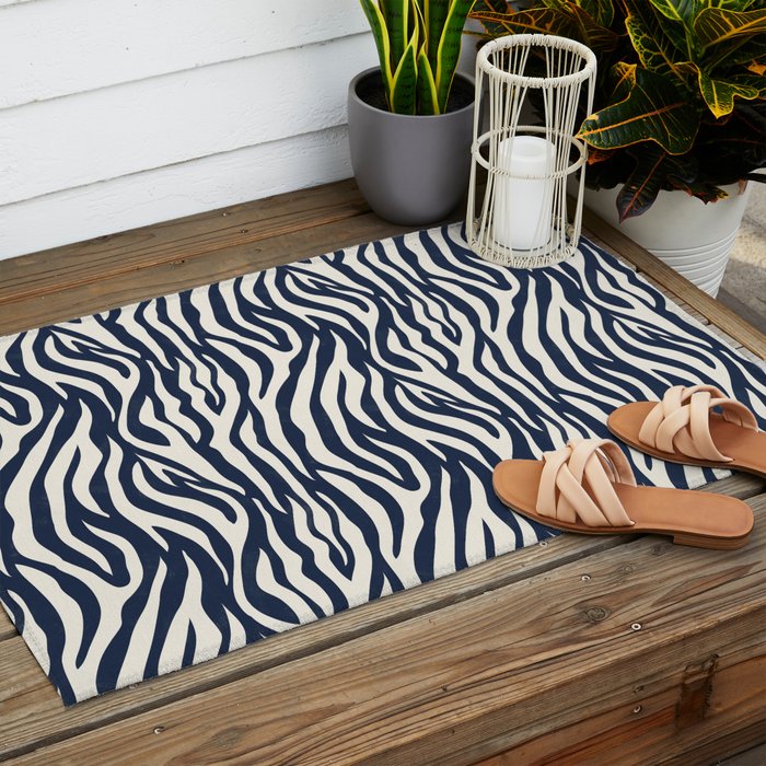 Zebra Stripes In Midnight Blue Outdoor Rug Gallery Image 2