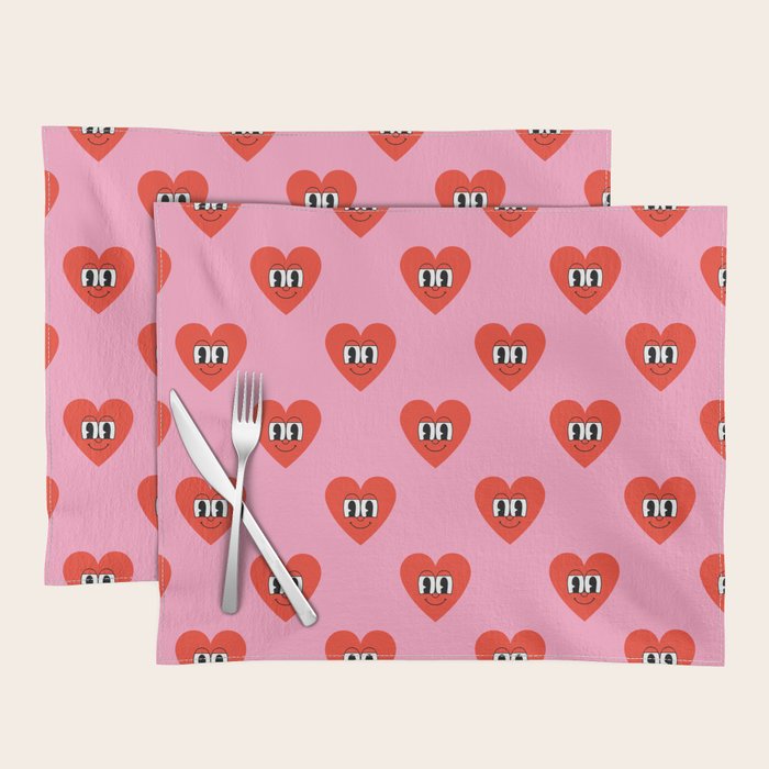 Funny retro love heart cartoon pattern Placemat Gallery Image 1