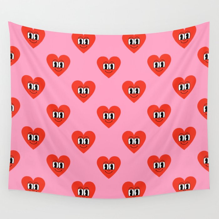 Funny retro love heart cartoon pattern Wall Tapestry Gallery Image 4