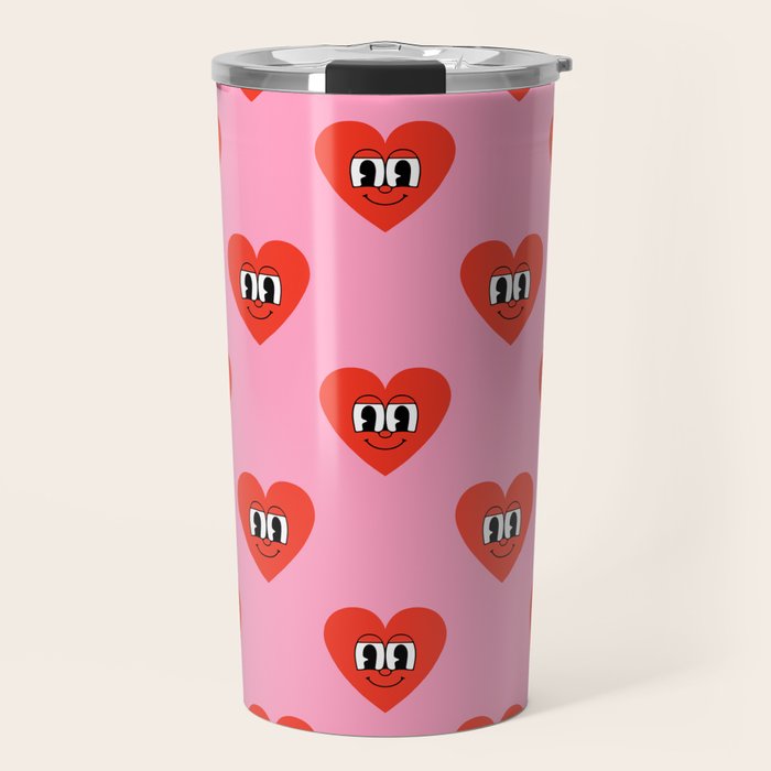 Funny retro love heart cartoon pattern Travel Mug Gallery Image 1