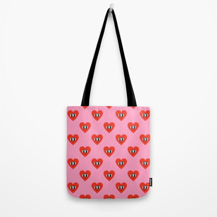 Funny retro love heart cartoon pattern Tote Bag Gallery Image 2