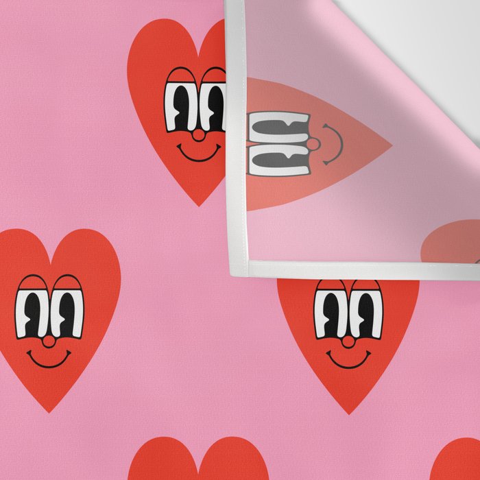 Funny retro love heart cartoon pattern Wall Tapestry Gallery Image 3