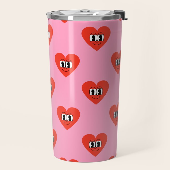Funny retro love heart cartoon pattern Travel Mug Gallery Image 2
