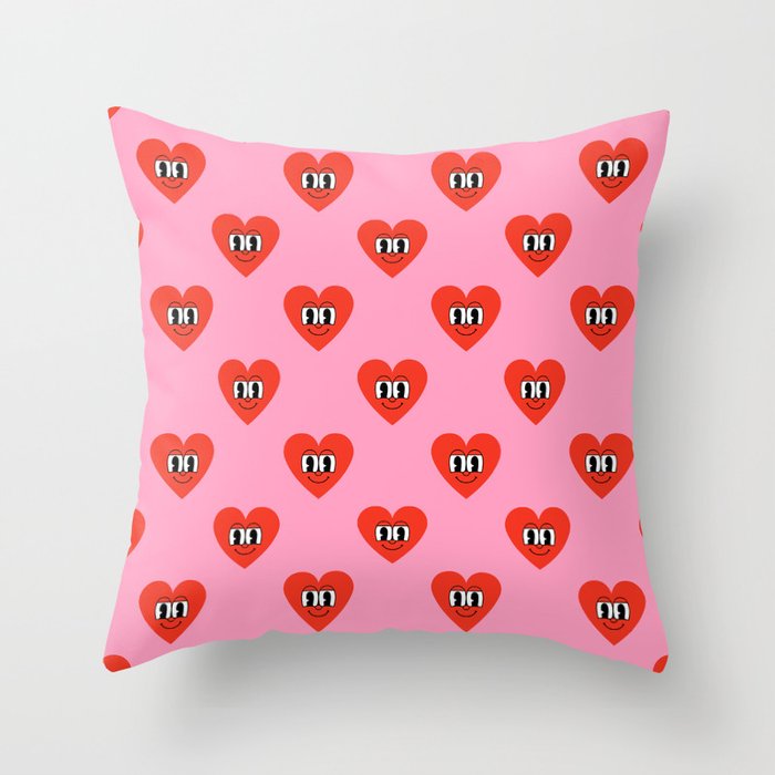 Funny retro love heart cartoon pattern Throw Pillow Gallery Image 6
