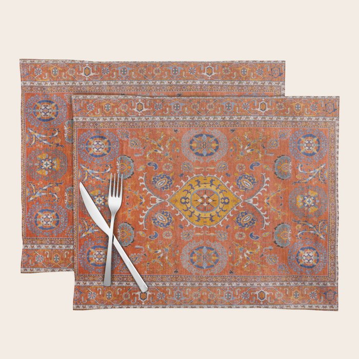 Orange Suns Suzani  Kazak Persian Rug Placemat Gallery Image 1