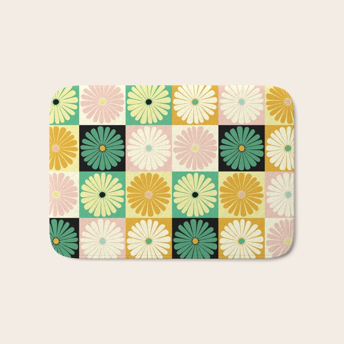 Retro Flowers Check Pattern XXV Bath Mat Gallery Image 1