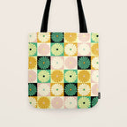 Retro Flowers Check Pattern XXV Tote Bag Gallery Image 1
