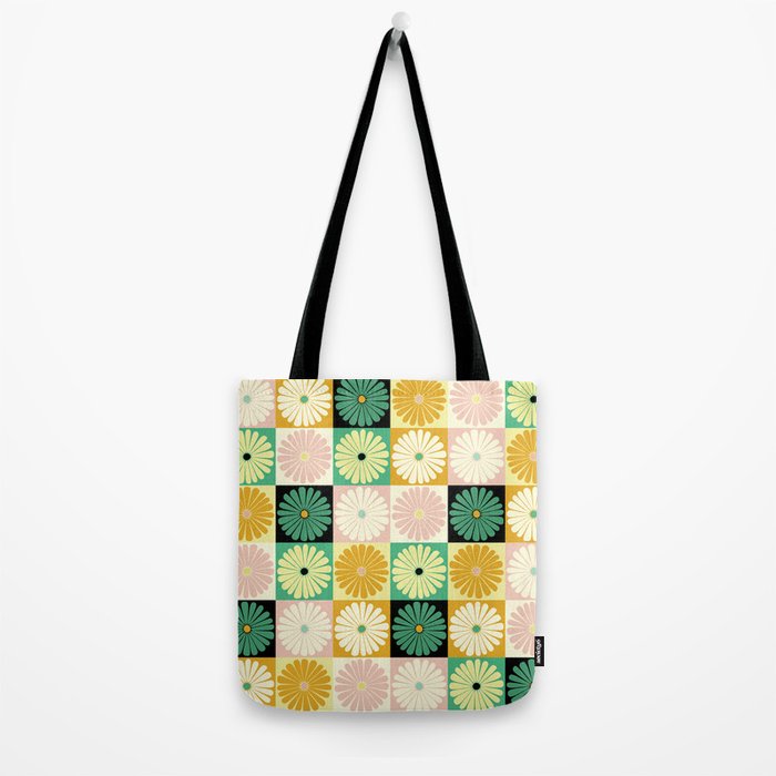 Retro Flowers Check Pattern XXV Tote Bag Gallery Image 2