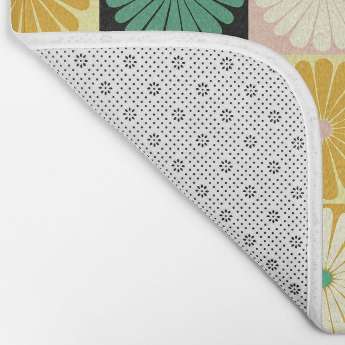Retro Flowers Check Pattern XXV Bath Mat Gallery Image 2