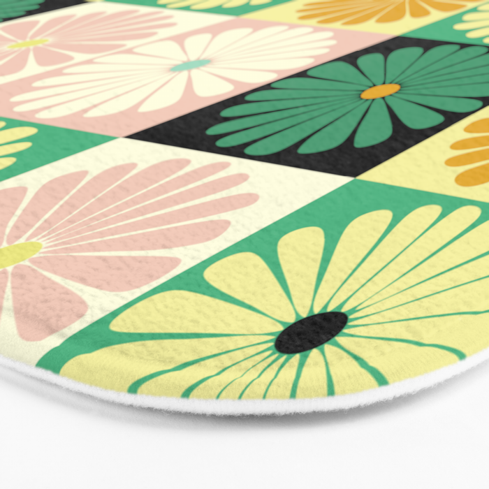 Retro Flowers Check Pattern XXV Bath Mat Gallery Image 3