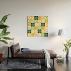 Retro Flowers Check Pattern XXV Wood Wall Art Gallery Image 2