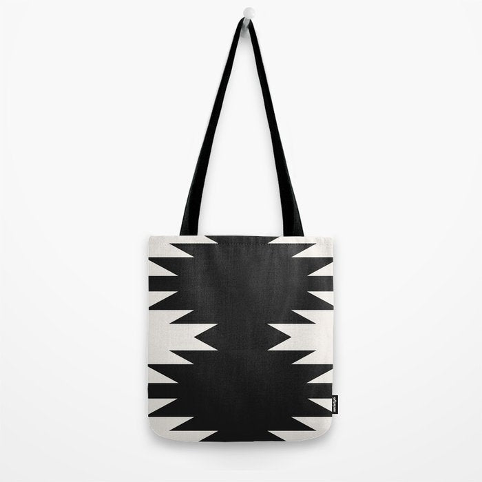 Geometric Southwestern Minimalism - Black and White Tote Bag Gallery Image 2