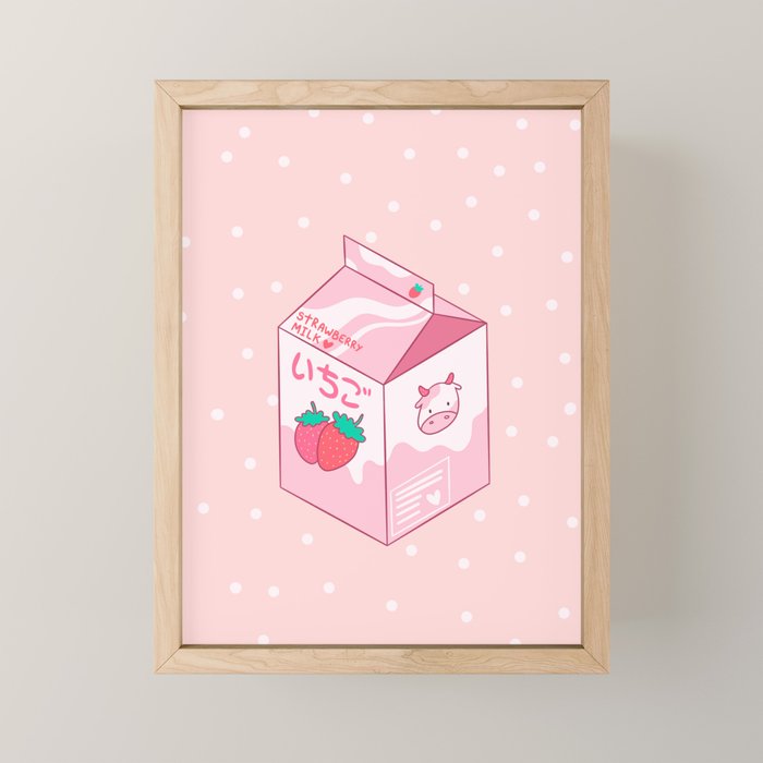 Kawaii Strawberry Milk Shake Mini Art Print Gallery Image 1