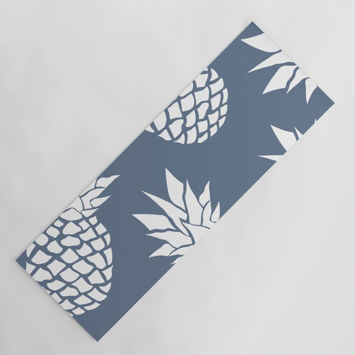 Festive, Tropical, Pineapples, Blue and White Yoga Mat Gallery Image 1