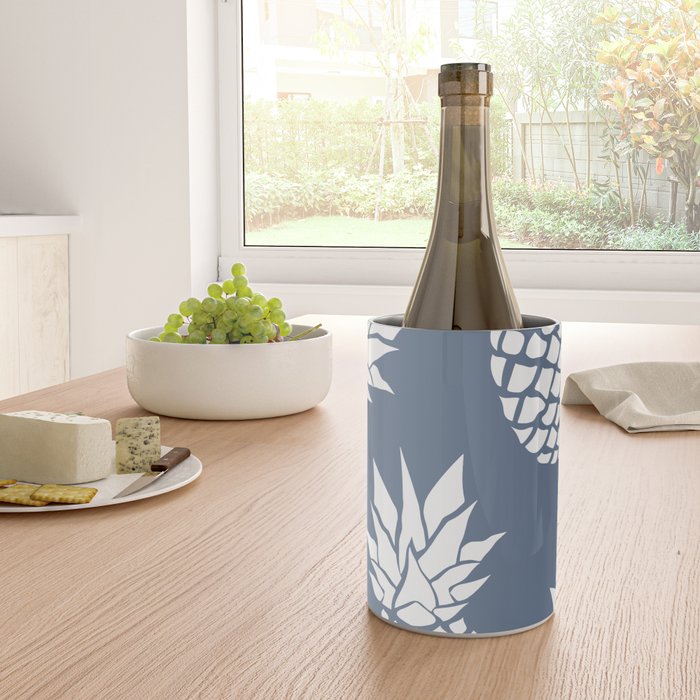 Festive, Tropical, Pineapples, Blue and White Wine Chiller Gallery Image 4