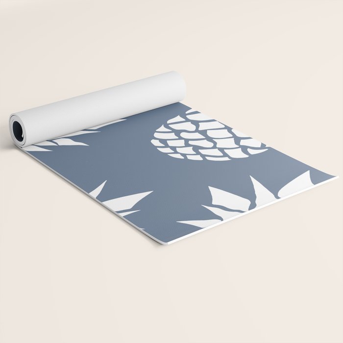 Festive, Tropical, Pineapples, Blue and White Yoga Mat Gallery Image 2