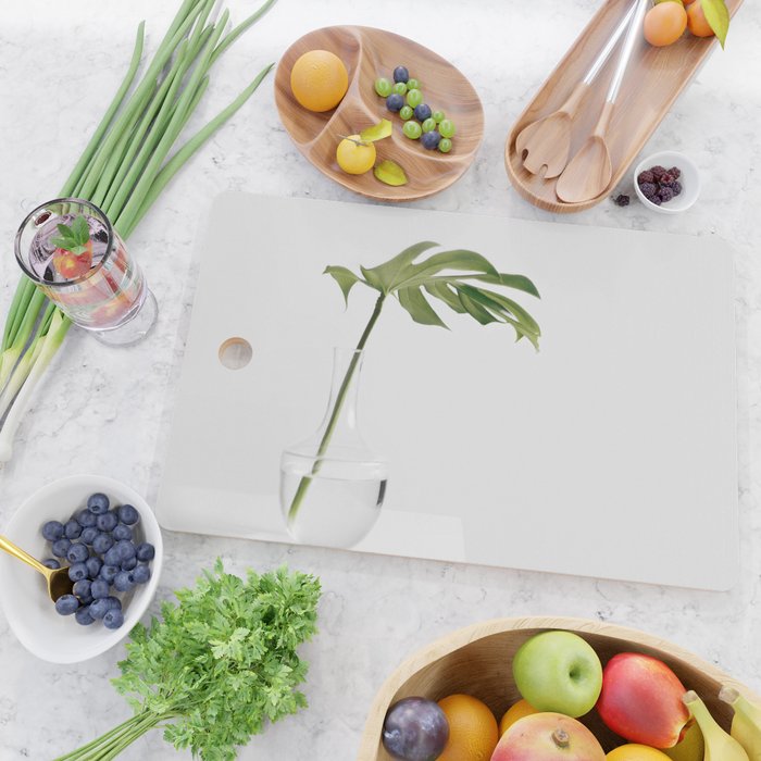 Single Monstera Leaf In Clear Glass Zen Minimalist House Plant Photo Cutting Board Gallery Image 2