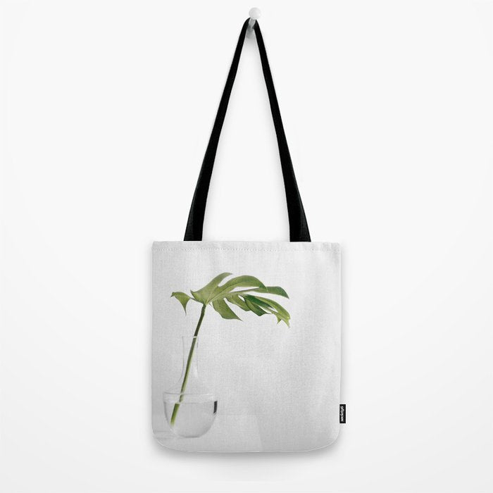 Single Monstera Leaf In Clear Glass Zen Minimalist House Plant Photo Tote Bag Gallery Image 2