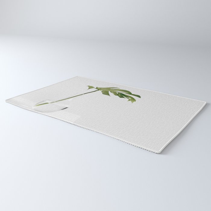 Single Monstera Leaf In Clear Glass Zen Minimalist House Plant Photo Rug Gallery Image 3