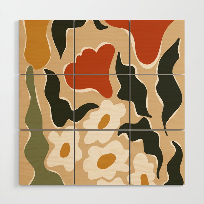 RETRO BOLD flowers  Wood Wall Art Gallery Image 1