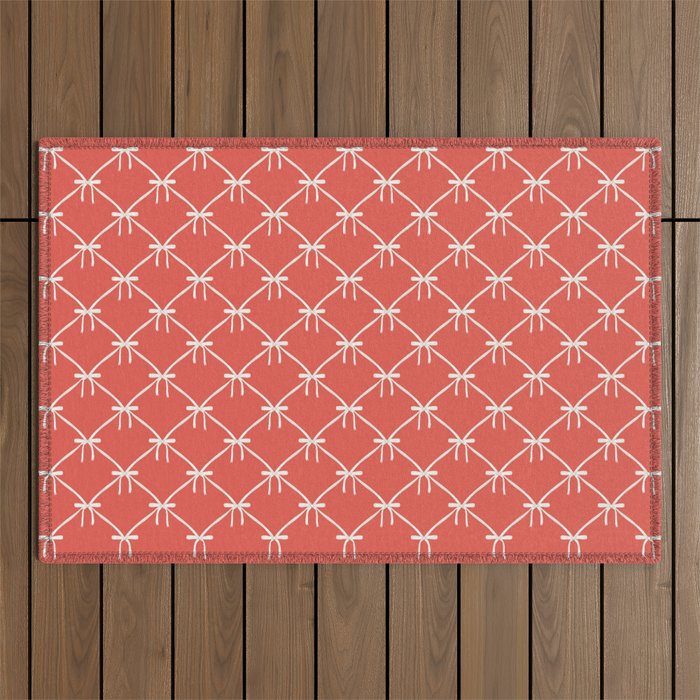 Bows & Ribbons Pattern XIII Bright Red Outdoor Rug Gallery Image 1