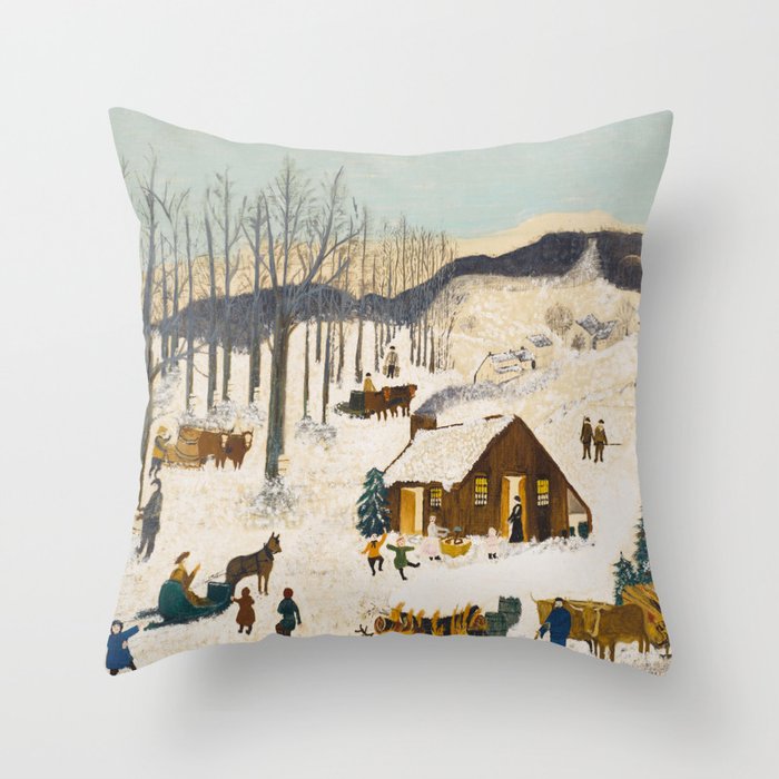 Anna Mary Robertson 'Grandma' Moses Sugaring Off American Folk Art Throw Pillow Gallery Image 1