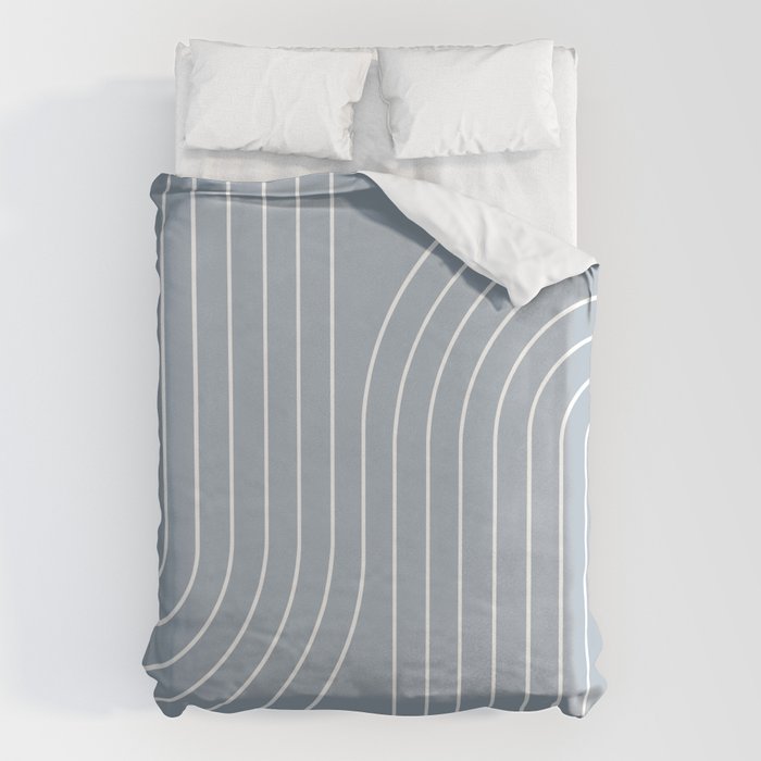 Minimal Line Curvature LXXVII Natural Blue Mid Century Modern Arch Abstract Duvet Cover Gallery Image 1