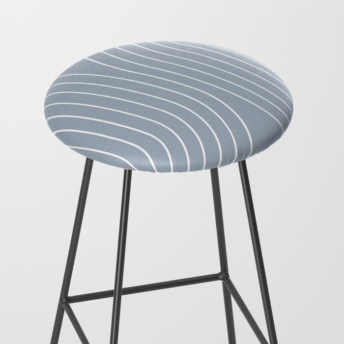 Minimal Line Curvature LXXVII Natural Blue Mid Century Modern Arch Abstract Stool Gallery Image 2