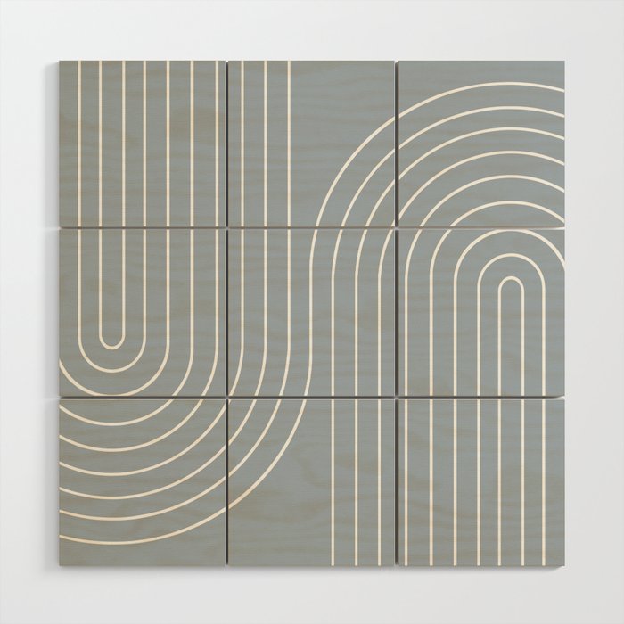 Minimal Line Curvature LXXVII Natural Blue Mid Century Modern Arch Abstract Wood Wall Art Gallery Image 1