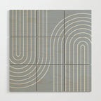 Minimal Line Curvature LXXVII Natural Blue Mid Century Modern Arch Abstract Wood Wall Art Gallery Image 1