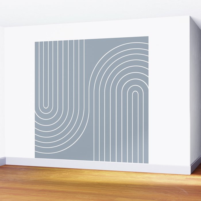 Minimal Line Curvature LXXVII Natural Blue Mid Century Modern Arch Abstract Wall Mural Gallery Image 2