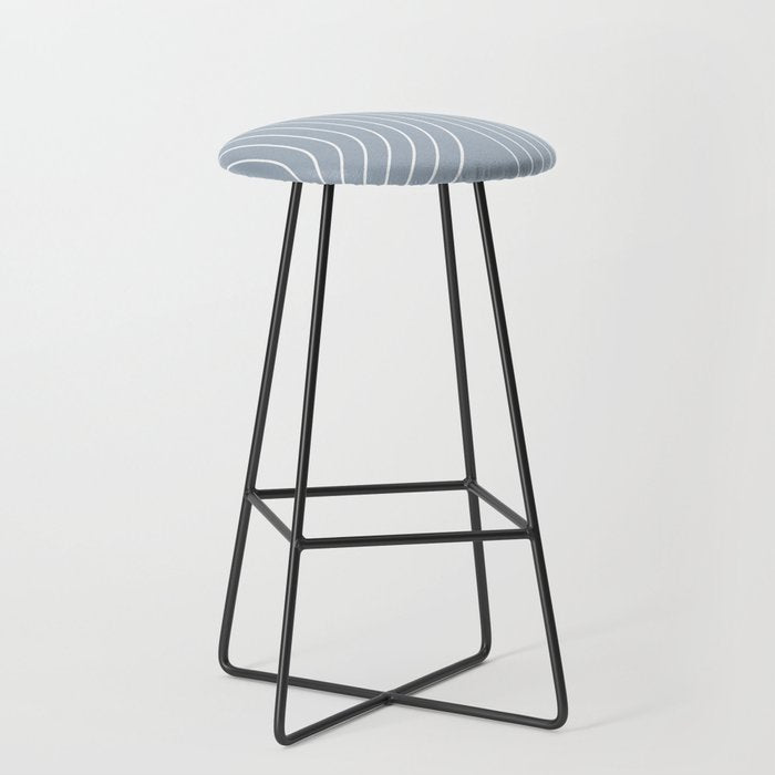 Minimal Line Curvature LXXVII Natural Blue Mid Century Modern Arch Abstract Stool Gallery Image 1