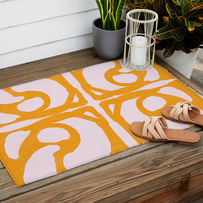 Abstract in Yellow and Cream Outdoor Rug Gallery Image 2