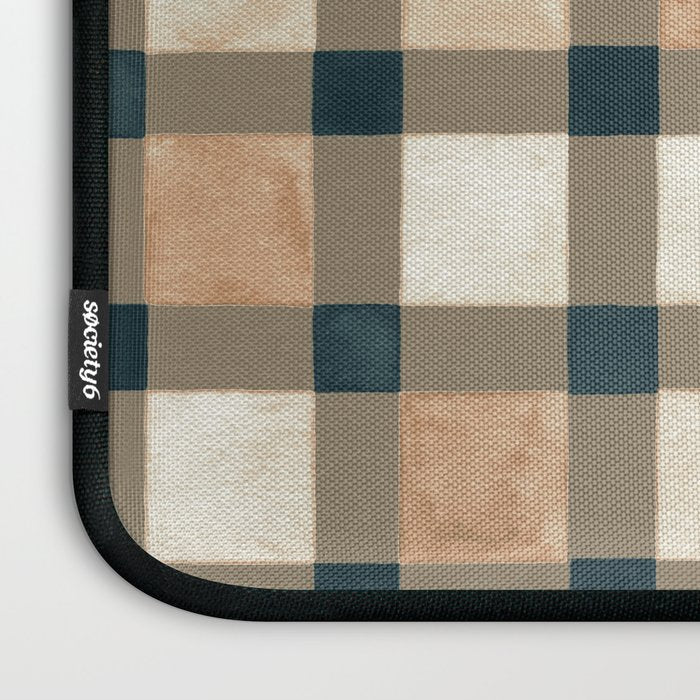 Cozy heirloom Rustic plaid Geometric Gold Navy Laptop Sleeve Gallery Image 3