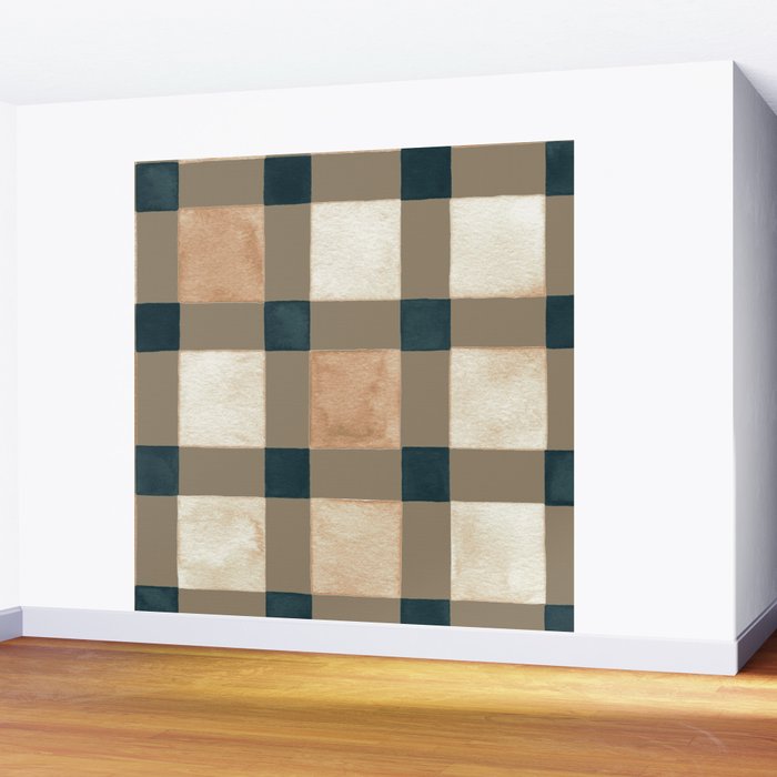 Cozy heirloom Rustic plaid Geometric Gold Navy Wall Mural Gallery Image 2
