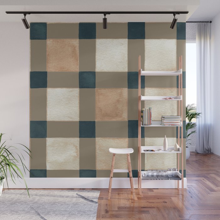 Cozy heirloom Rustic plaid Geometric Gold Navy Wall Mural Gallery Image 1
