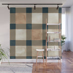 Cozy heirloom Rustic plaid Geometric Gold Navy Wall Mural Gallery Image 1
