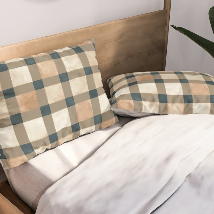 Cozy heirloom Rustic plaid Geometric Gold Navy Pillow Sham Gallery Image 2