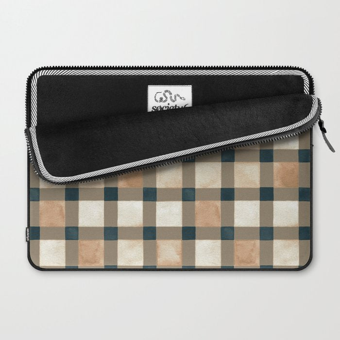 Cozy heirloom Rustic plaid Geometric Gold Navy Laptop Sleeve Gallery Image 2