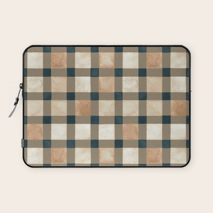 Cozy heirloom Rustic plaid Geometric Gold Navy Laptop Sleeve Gallery Image 1