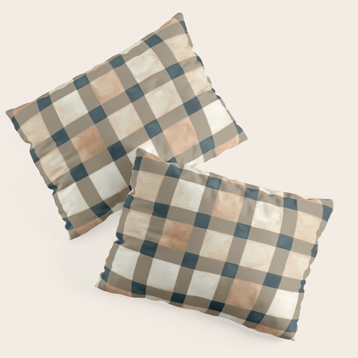 Cozy heirloom Rustic plaid Geometric Gold Navy Pillow Sham Gallery Image 1