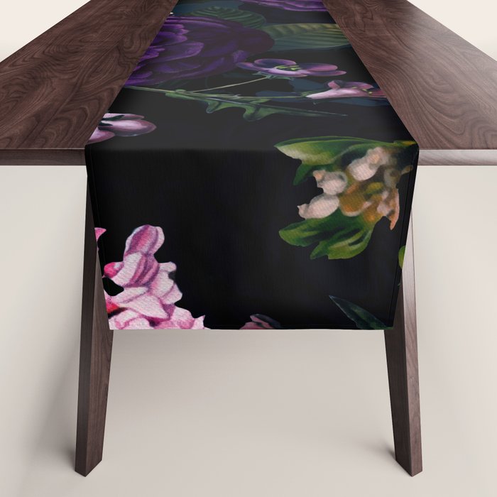 Vintage Midnight Purple Botanical Roses Flower Garden Table Runner Gallery Image 1