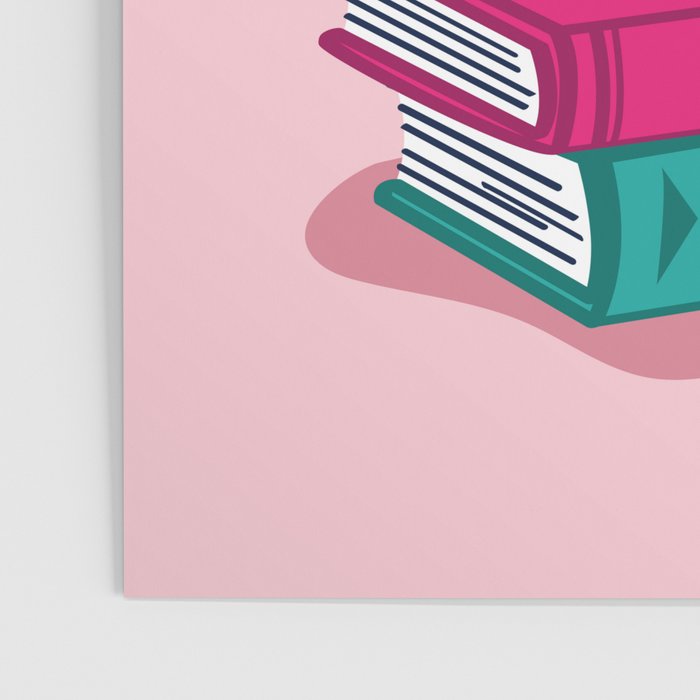 One more chapter // pastel pink background orange tabby cat striped mug with plants fuchsia pink and green books  Poster Gallery Image 3