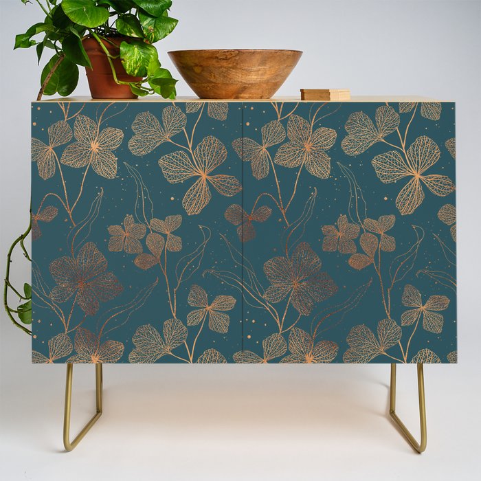 Copper Art Deco Flowers on Emerald  Credenza Gallery Image 1